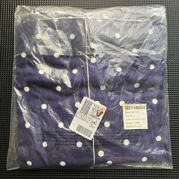 NWOT  Lands End 100% Cotton Flannel Pajama Top, Patriot Blue Dots Print, Sz 3X - Picture 5 of 11